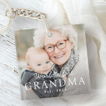 World's best grandma grandmother est year photo key ring<br><div class="desc">Keychain featuring your custom photo and the text "World's best grandma" with custom year or other text below.</div>