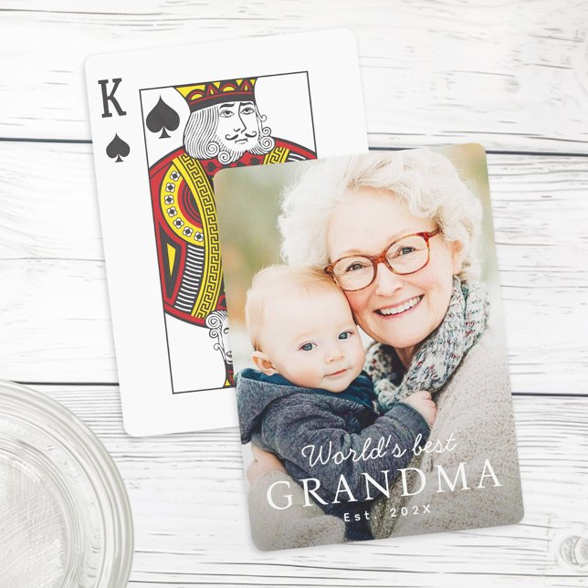 World's best grandma grandmother est year photo playing cards (World's best grandma grandmother est year photo poker cards)