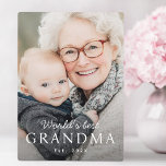 World's best grandma grandmother est year plaque<br><div class="desc">Vertical photo plaque featuring your custom photo and the text "World's best grandma" with custom year or other text below.</div>