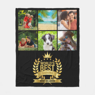 World's Best Grandma Grandmother Photo Collage Fleece Blanket