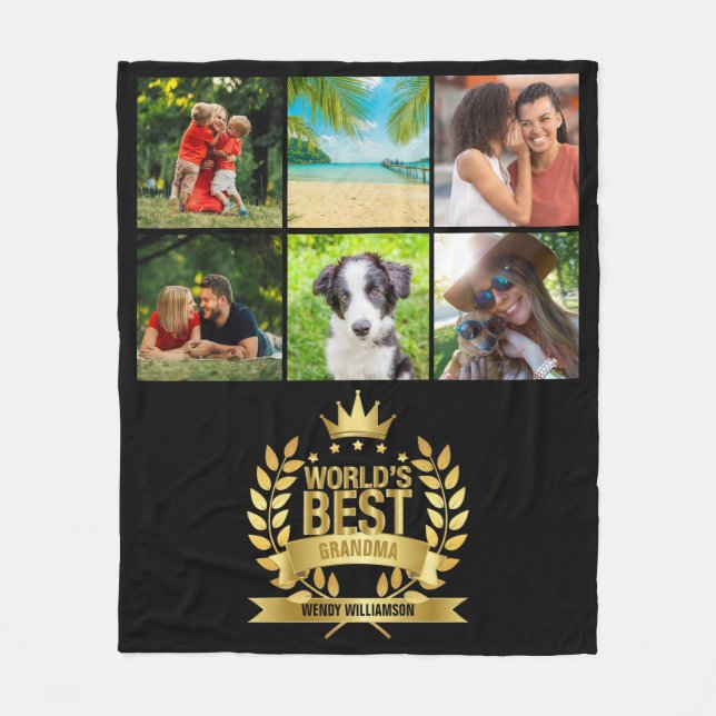 World's Best Grandma Grandmother Photo Collage Fleece Blanket (Front)