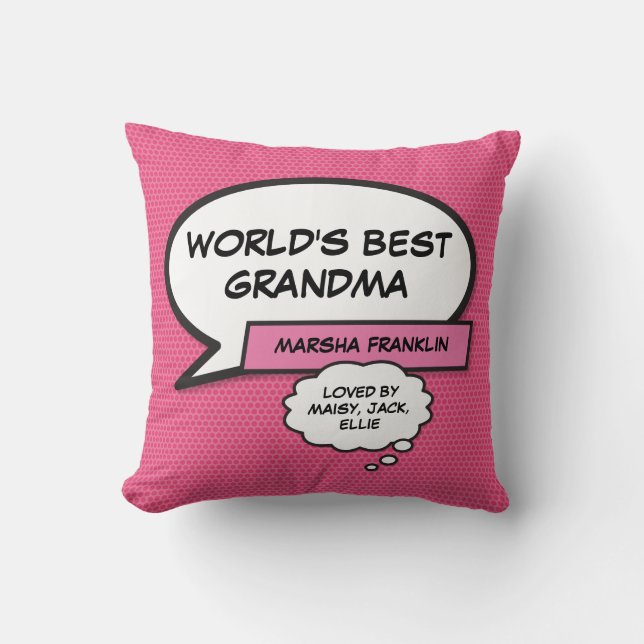 World's Best Grandma Modern Cool Pink Fun Cushion (Front)