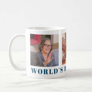 Worlds Best Grandma Modern Navy Blue three Photo Coffee Mug