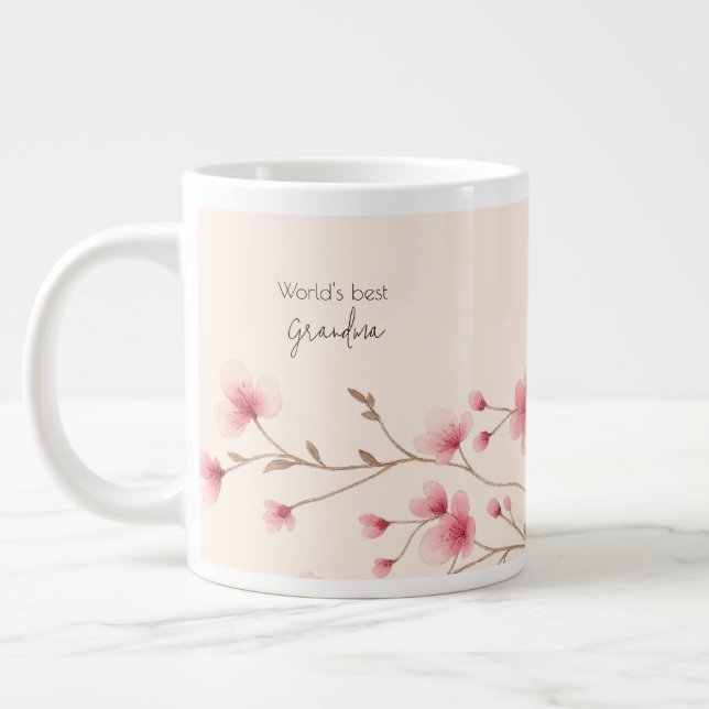 World's Best Grandma - Pastel Floral Personalised  Large Coffee Mug (Left)