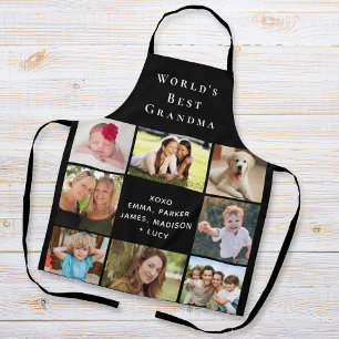 World's Best Grandma Photo Collage Black Apron