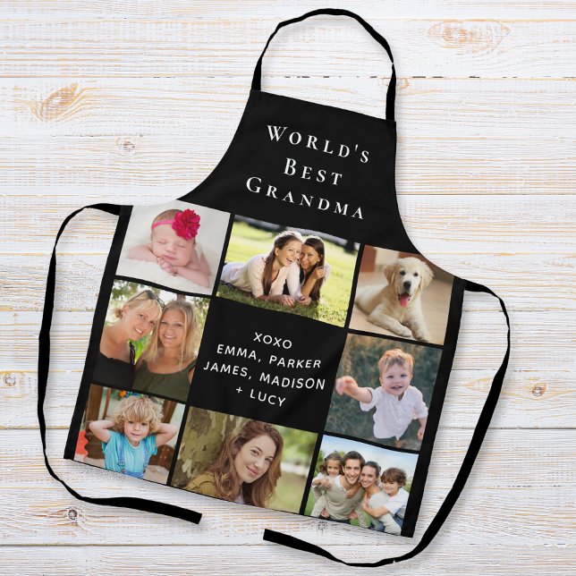 World's Best Grandma Photo Collage Black Apron (Creator Uploaded)