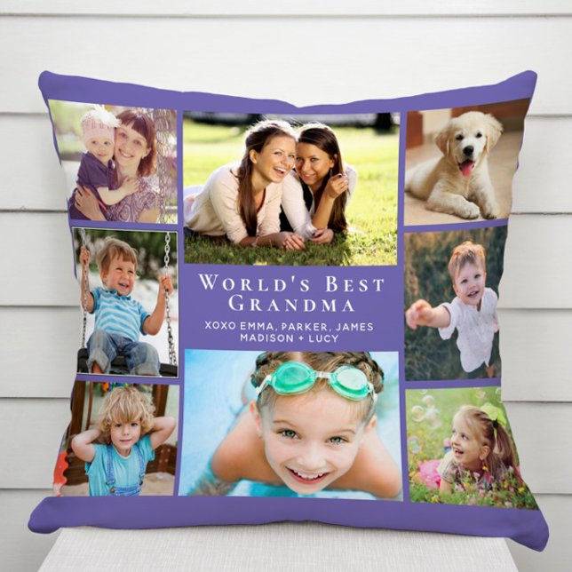 World's Best Grandma Photo Collage Purple Cushion (Creator Uploaded)