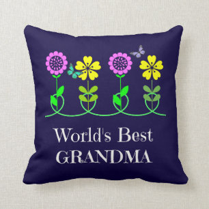 World's Best Grandma, pretty floral design Cushion