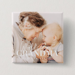 World's Best Grandma Since 20XX Simple Chic Photo 15 Cm Square Badge