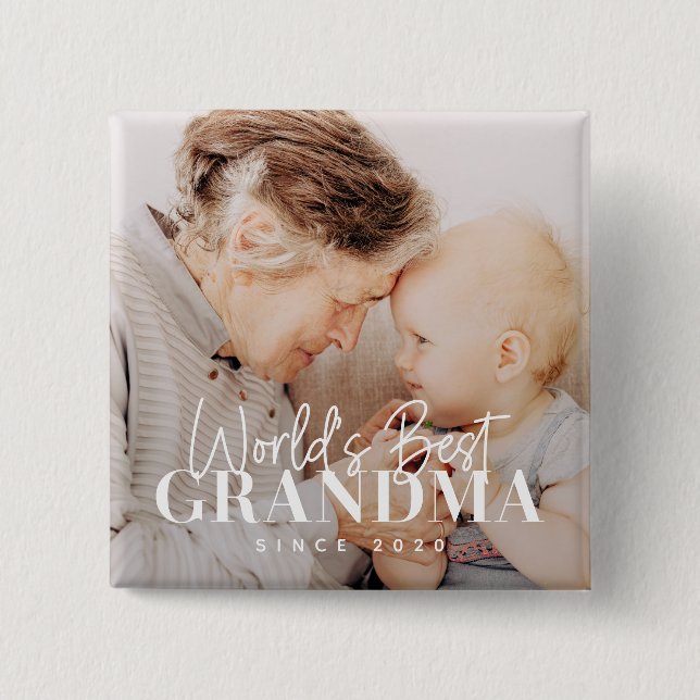 World's Best Grandma Since 20XX Simple Chic Photo 15 Cm Square Badge (Front)