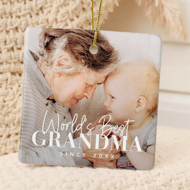 World's Best Grandma Since 20XX Simple Chic Photo Ceramic Ornament (Creator Uploaded)