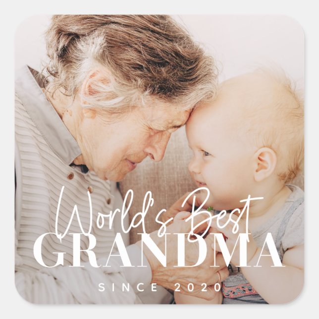World's Best Grandma Since 20XX Simple Chic Photo Square Sticker (Front)