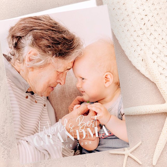 World's Best Grandma Since 20XX Simple Chic Photo Thank You Card (Creator Uploaded)