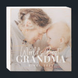 World's Best Grandma Since 20XX Simple Chic Photo Wooden Box Sign<br><div class="desc">This simple and modern design is composed of serif and cursive typography and add a custom photo</div>