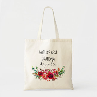 Worlds Best Grandma Watercolor Floral Tote Bag