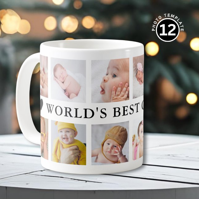 World's Best Grandpa 12 Photo Black And White Coffee Mug (Creator Uploaded)