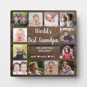 World's Best Grandpa 12 Photo Collage Dark Wood  Plaque