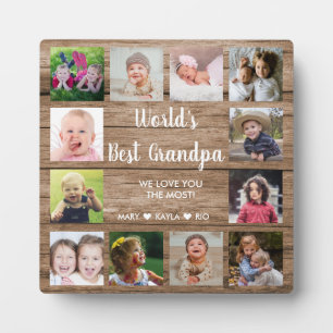 World's Best Grandpa 12 Photo Collage Rustic Wood Plaque