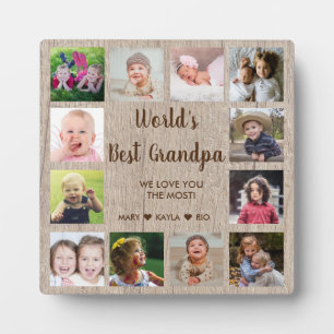 World's Best Grandpa 12 Photo Collage Rustic Wood  Plaque