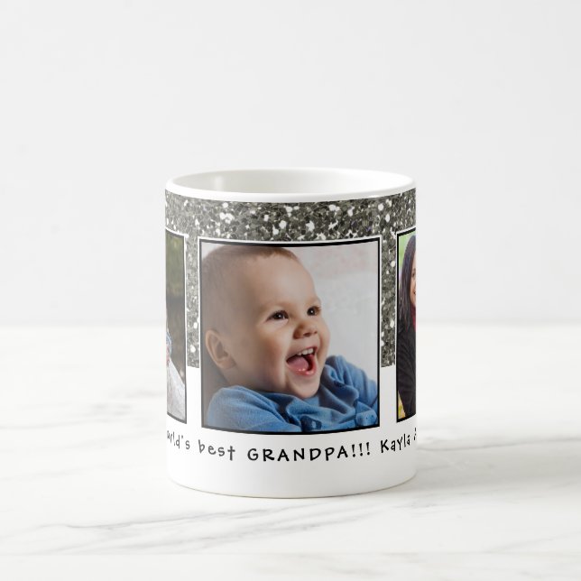 World's Best Grandpa 3 Photo Collage Custom Name Coffee Mug (Center)