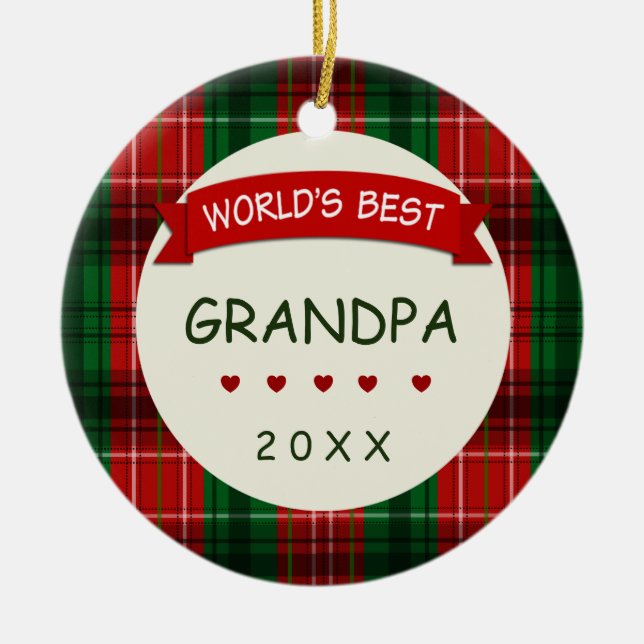 World's Best Grandpa (any name) Holiday Gift Ceramic Tree Decoration (Front)