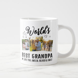 World's Best Grandpa Custom 3 Photo Collage Large Coffee Mug