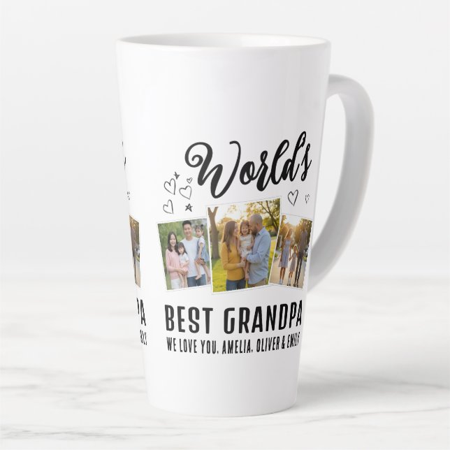 World's Best Grandpa Custom 3 Photo Collage Latte Mug (Right Angle)