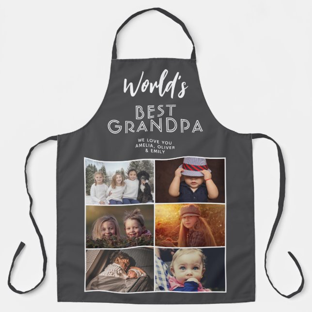 World's Best Grandpa Custom 6 Photo Collage Apron (Front)