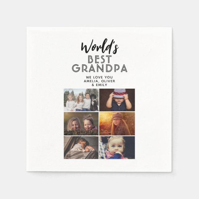 World's Best Grandpa Custom 6 Photo Collage Napkin (Front)