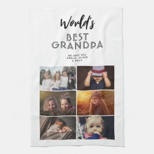 World's Best Grandpa Custom 6 Photo Collage Tea Towel