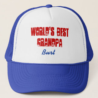 World's Best Grandpa Custom Name Blue Red Trucker Hat