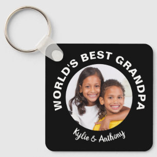 World's Best Grandpa Custom Photo Black Key Ring
