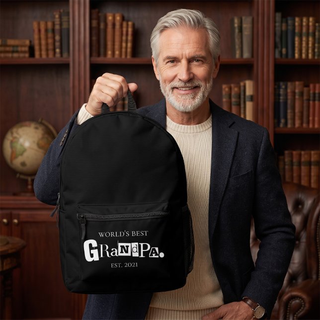 World's Best Grandpa Established Year Fun Saying  Printed Backpack (Creator Uploaded)