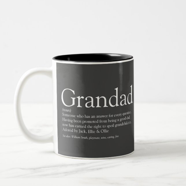World's Best Grandpa Grandad Papa Definition Grey Two-Tone Coffee Mug (Left)