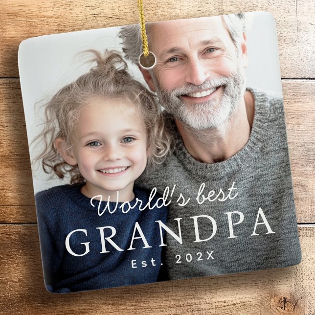 World's best grandpa grandfather est year photo ceramic ornament (World's best grandpa grandfather est year photo ceramic ornament)