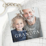 World's best grandpa grandfather est year photo key ring<br><div class="desc">Keychain featuring your custom photo and the text "World's best grandpa" with custom year or other text below.</div>