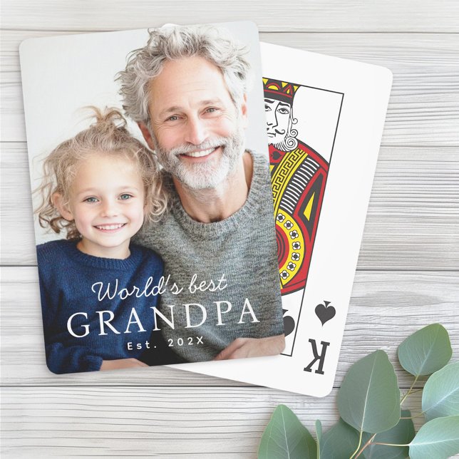 World's best grandpa grandfather est year photo playing cards (World's best grandpa grandfather est year photo poker cards)