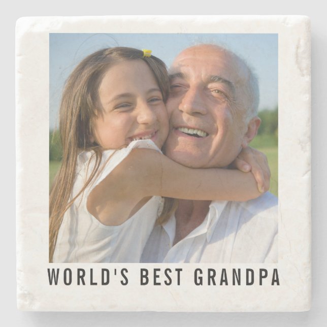 World's Best Grandpa Grandfather Grandkid Photo  Stone Coaster (Front)