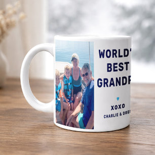 Worlds Best Grandpa Modern Navy Blue Two Photo Coffee Mug