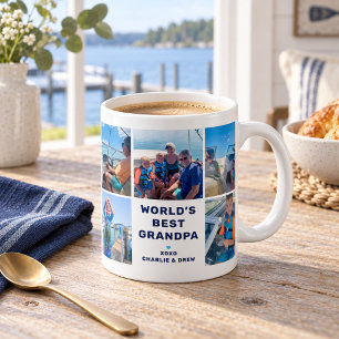 World's Best Grandpa Navy Modern Photo Collage Coffee Mug