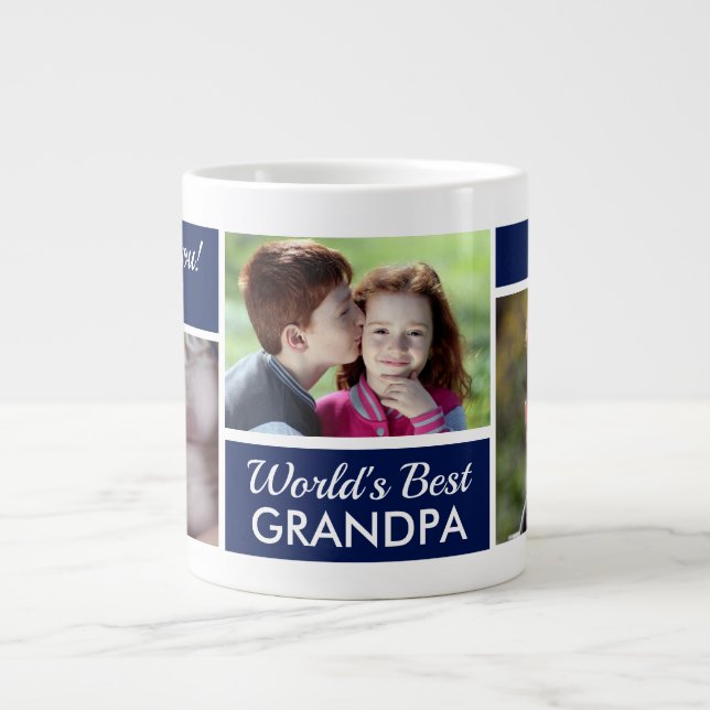 World's Best Grandpa Photo Collage Large Coffee Mug (Front)