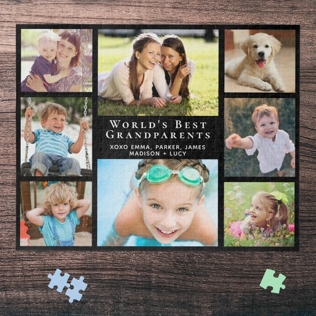 World's Best Grandparents 8 Photo Black Jigsaw Puzzle (Creator Uploaded)