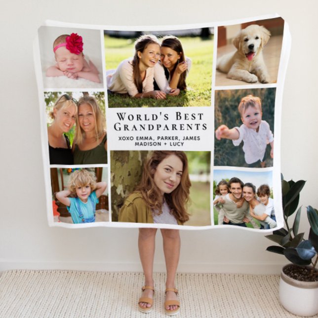 World's Best Grandparents Photo Collage Sherpa Blanket (Creator Uploaded)