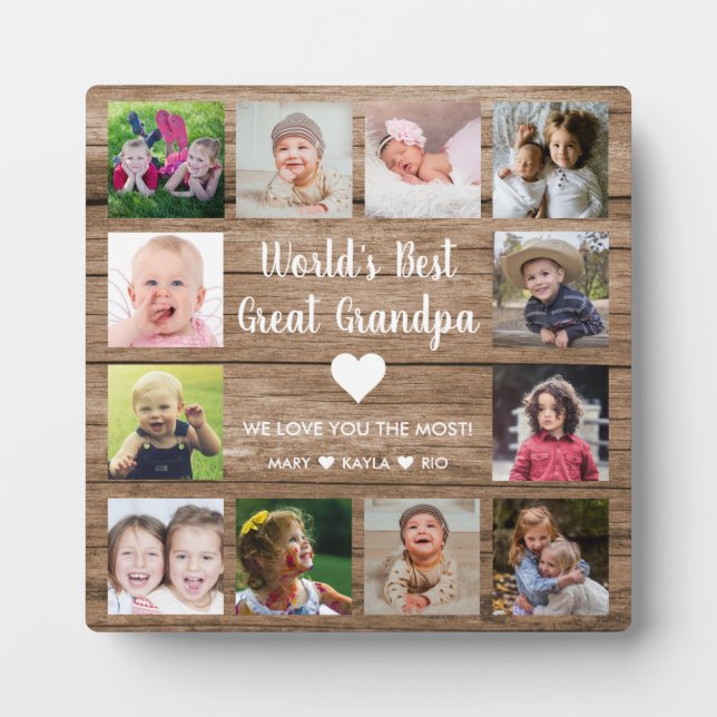 World's Best Great Grandpa Grandkids 12 Photo   Plaque (Front)