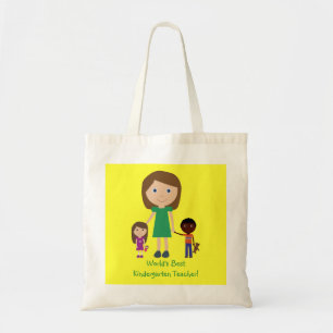 World's Best Kindergarten Teacher Cute Cartoon Tote Bag