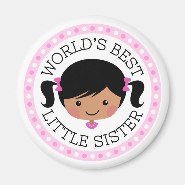Worlds best little sister cartoon girl black hair magnet (Front)