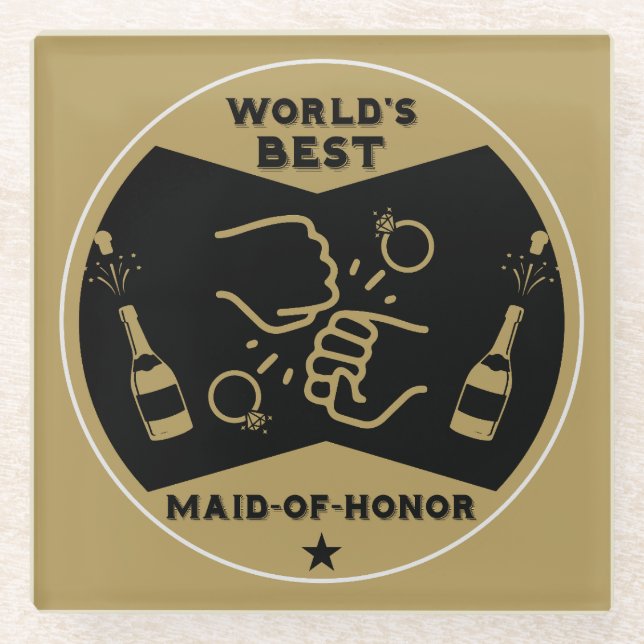 World's Best Maid Of Honour Glass Coaster (Front)