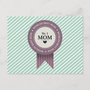WORLDS BEST MOM BADGE PURPLE POSTCARD