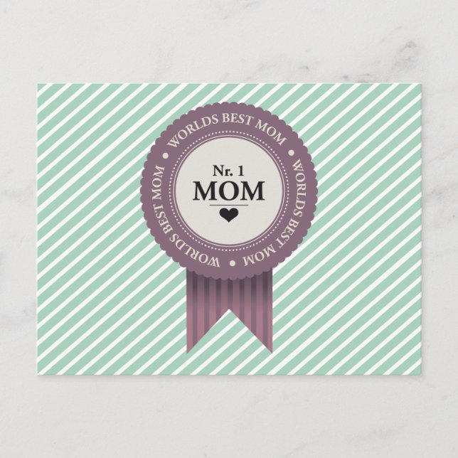 WORLDS BEST MOM BADGE PURPLE POSTCARD (Front)
