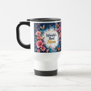 World's Best MOM Flowers Butterfly Travel Mug